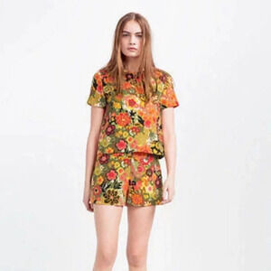 Zara Trafaluc Women's Floral Romper Size XS Button Key Hole